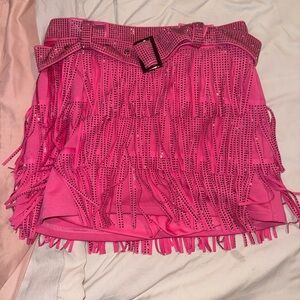 NWT Nylon Apparel Spotlight Stealer Fringe Rhinestone Skirt in fuchsia/hot pink